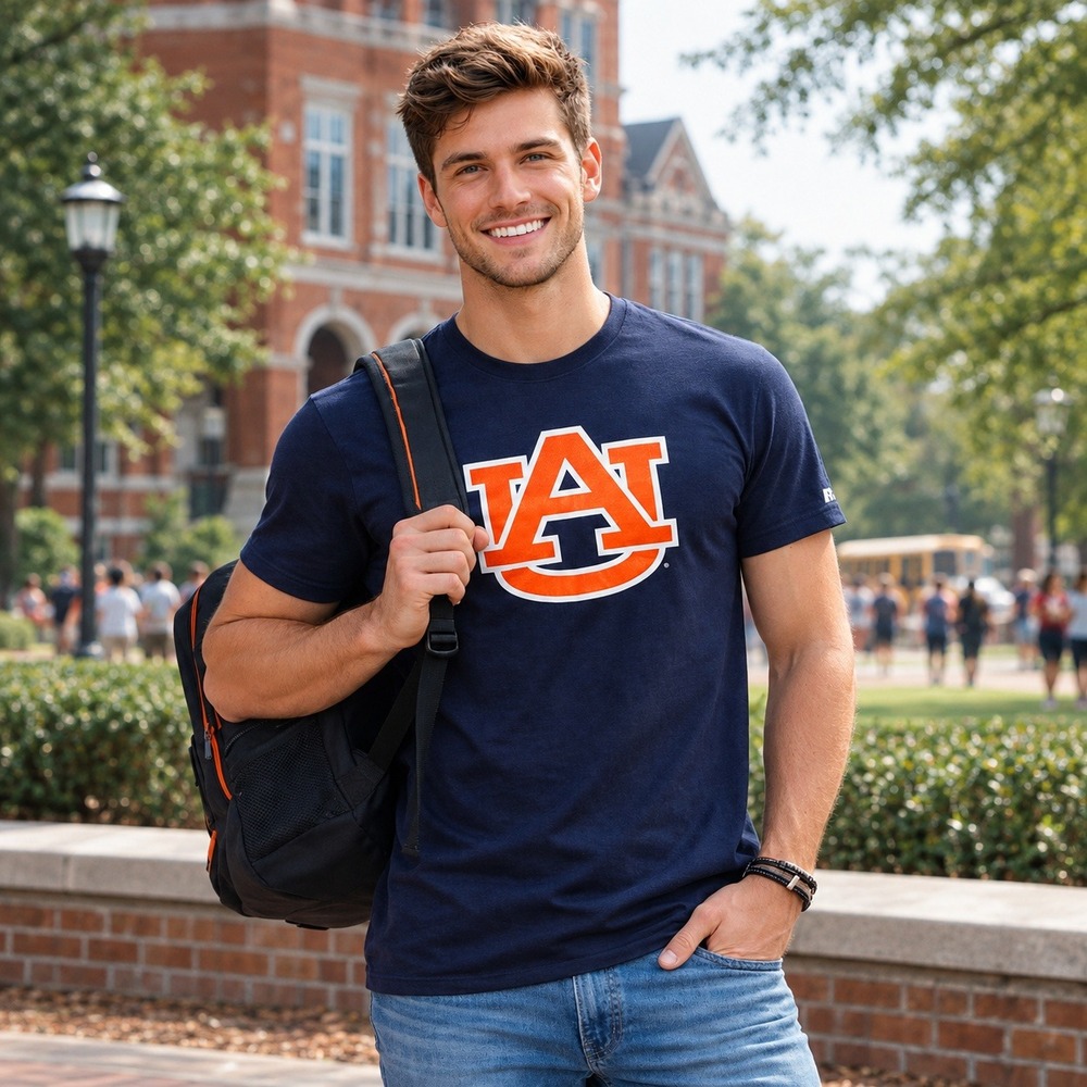 Auburn Tigers Mens Navy Blue Russell Athletic Auburn University T-Shirt Medium
